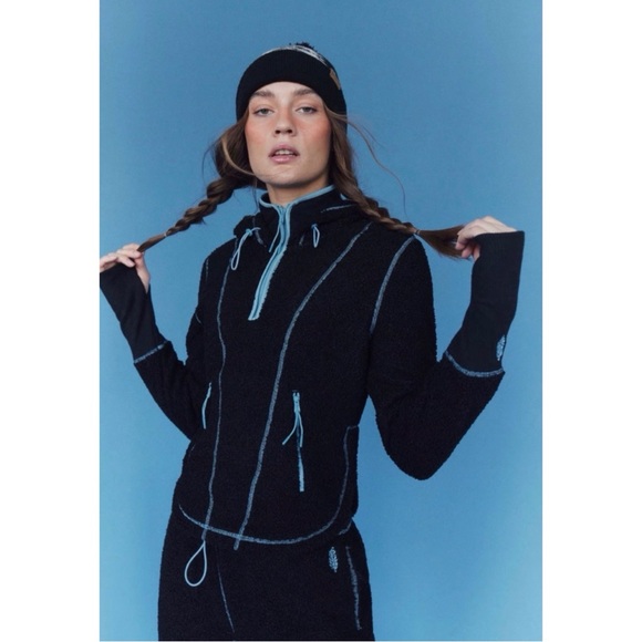 Free People Movement Fuzzy Factor Hoodie Black Combo Size XS - Picture 1 of 12